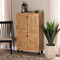 Baxton Studio SC864574 B-Wotan Oak Winda Modern and Contemporary Oak Brown Finished Wood 4-Door Shoe Storage Cabineti